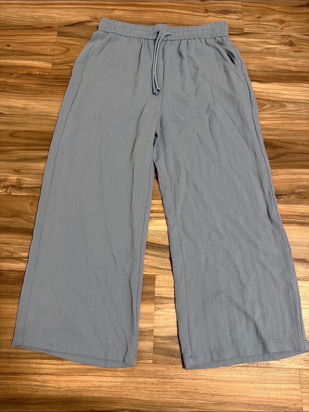 Halara High Waist Drawstring Pocket Wide Leg Linen-Feel Pants Blue Women’s LP